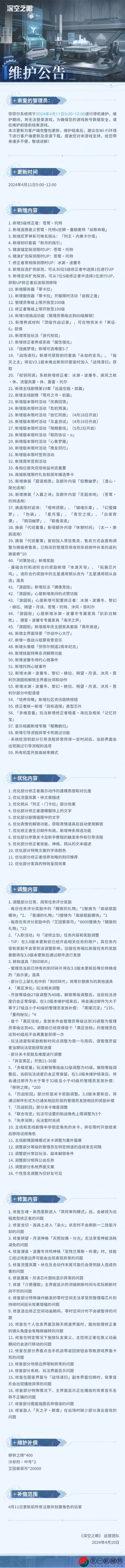 深空之眼4月11日停機維護公告有什么